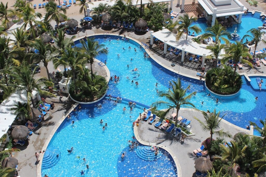 pool, summer, water, blue, holiday, palms, tile, beach